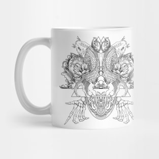 line art koi and floral ornament illustration Mug